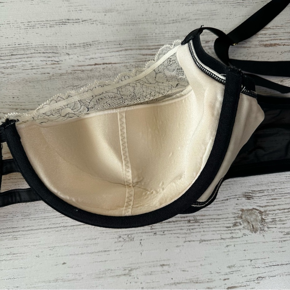 CACIQUE Floral Lace Balconette Bra 42DD Cream Black - Picture 7 of 9